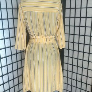 Elegant Yellow and White Striped Long Sleeve Dress